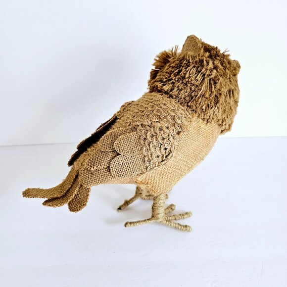 Farmhouse Rustic Burlap & Twine Jute Owl Figurine Handmade 9" Tall~M197.1 - Picture 4 of 7